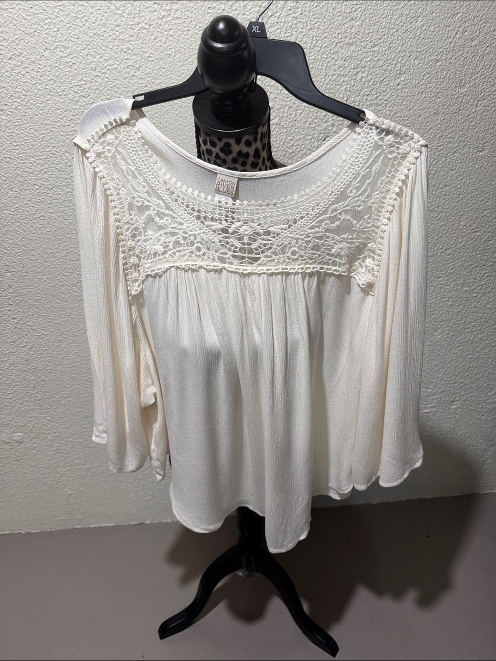 Casual Lace-Yoke Cream Women’s Top